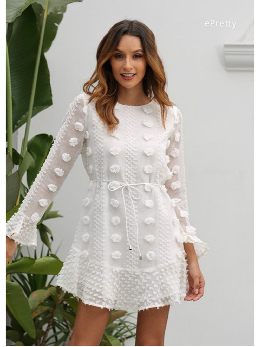 Saints & Secrets Beige Long Sleeve Dress with Pom Poms Size M - Picture 12 of 13